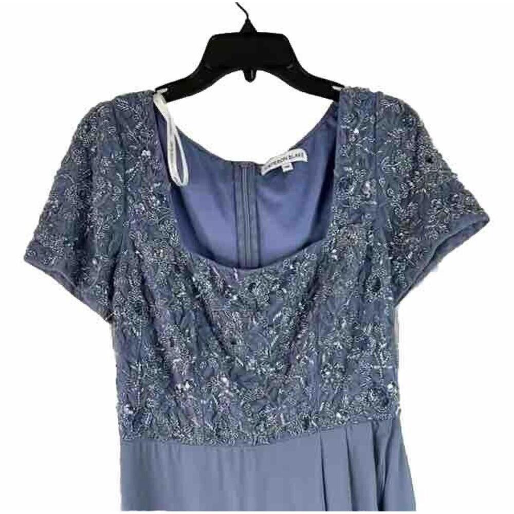 NWT Cameron Blake Womens Short Sleeve Blue Formal Full Length Dress Size Medium - Picture 2 of 9